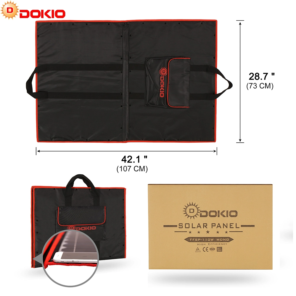 Dokio 110W (55Wx2PCS) Flexible Foldble Mono Solar Panel 100W for Travel & Boat & RV High Quality Portable Solar Panel